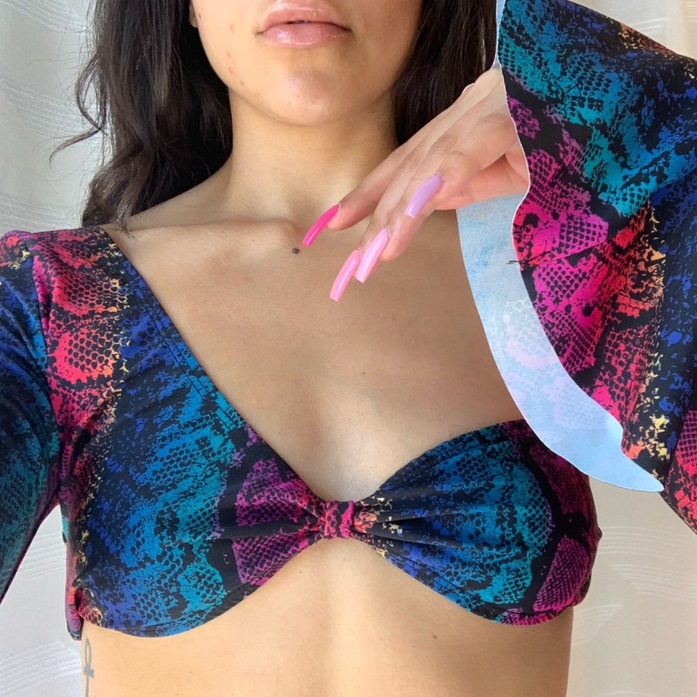 Snakeskin One Shoulder Top Multicolor